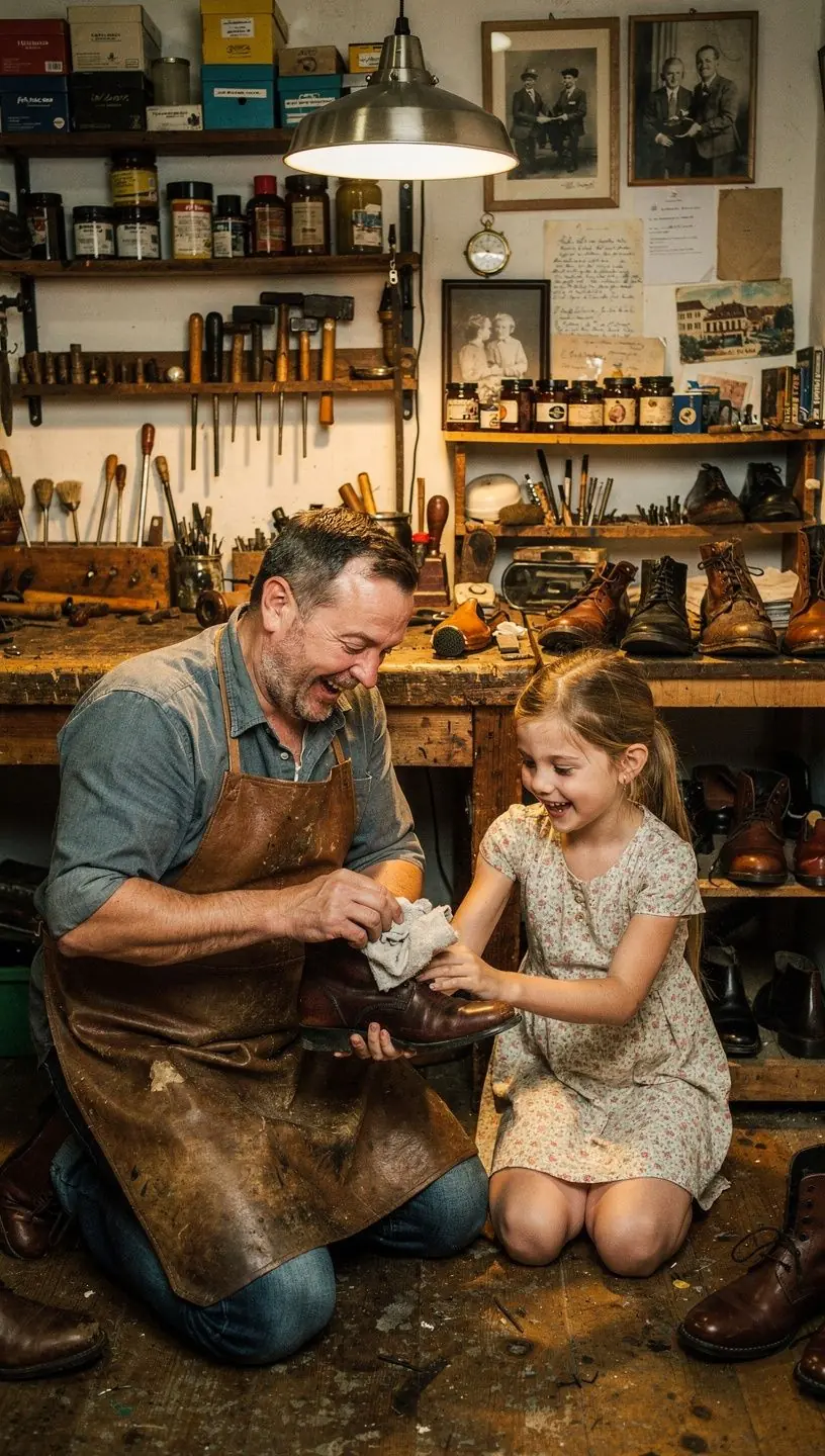 Shoe restoration process with tools and materials.